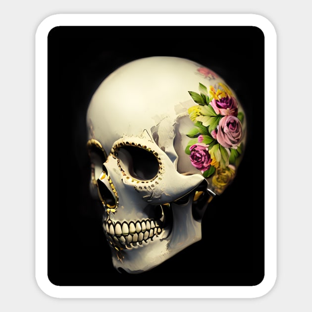 Black and White Rose Sugar Skull Sticker by The Brushstrokes Boutique